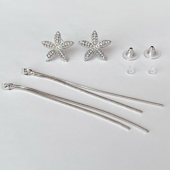 Cubic zirconia flower tassel dangle earrings silver - Picture 2 of 3